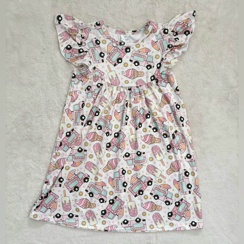 Colorful Ice Cream and Truck Print Kids Dress